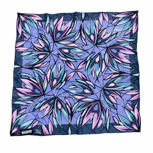 Margarita 100% Silk Floral Square Scarf - Purple Blue Abstract Print